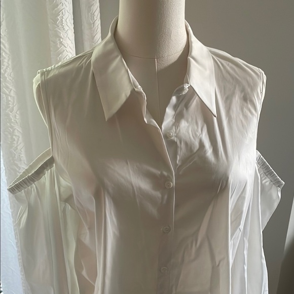 Saks Fifth Avenue White Long-Sleeve Cold-Shoulder Shirt Large - Picture 3 of 11